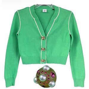 0705 CAbi Mint Green Wallis Cropped Cardigan Sweater Size XS